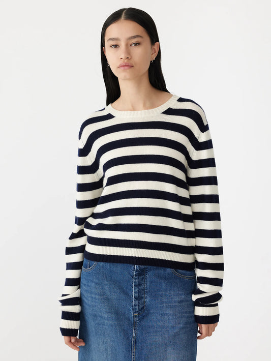 Wool Cashmere Classic Knit in White & Navy