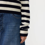Wool Cashmere Classic Knit in White & Navy