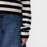 Wool Cashmere Classic Knit in White & Navy