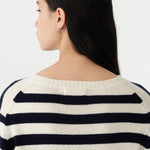 Wool Cashmere Classic Knit in White & Navy