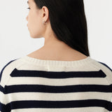 Wool Cashmere Classic Knit in White & Navy