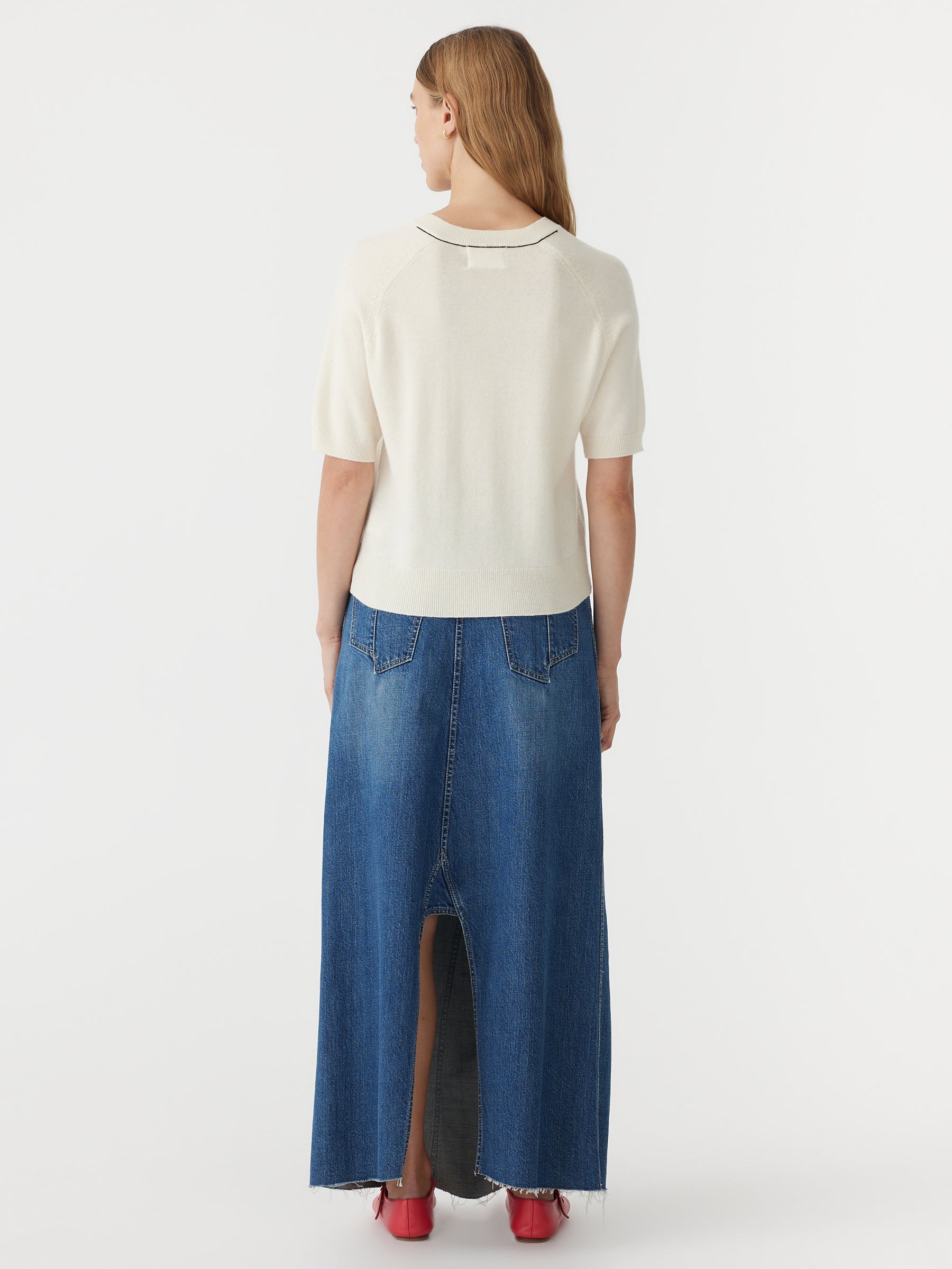 Wool Cashmere T-shirt Knit in White back