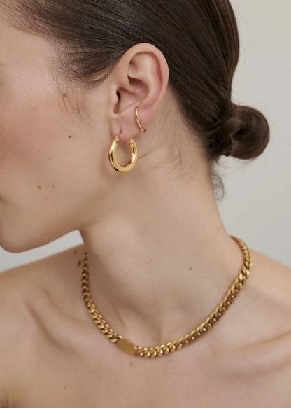 classic thick hoops gold on model