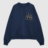 Miles Oversized Letterman Sweatshirt in Navy Blue