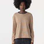 Vintage Stripe L/S Heritage T-Shirt in Orange/Charcoal/White Bassike