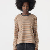 Vintage Stripe L/S Heritage T-Shirt in Orange/Charcoal/White Bassike