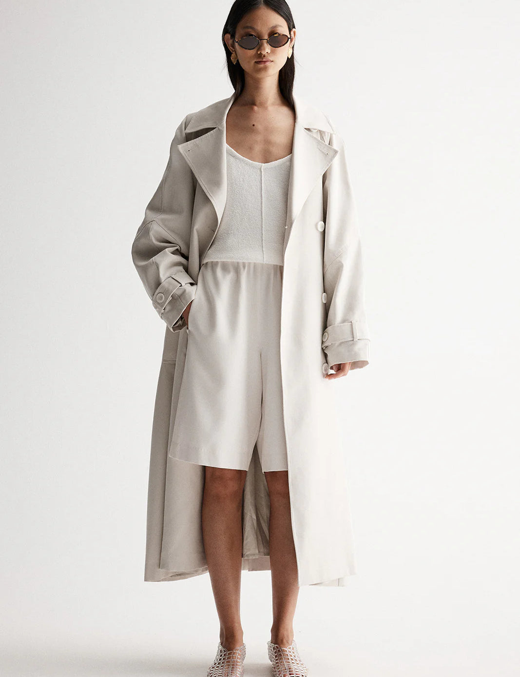 Oversized bone trench coat cloth lifestyle boutique 