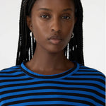 Stripe Boxy Heritage L/S Tshirt in Cobalt and Black -  BASSIKE