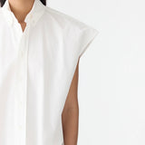 Crushed Cotton Sleeveless Shirt in White