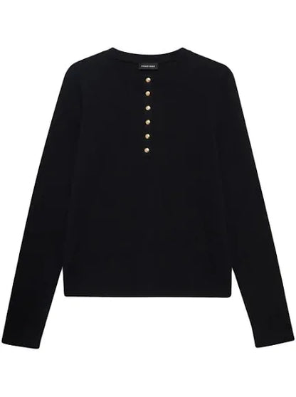 Black jersey top long sleeve gold buttons clothlifestyleboutique