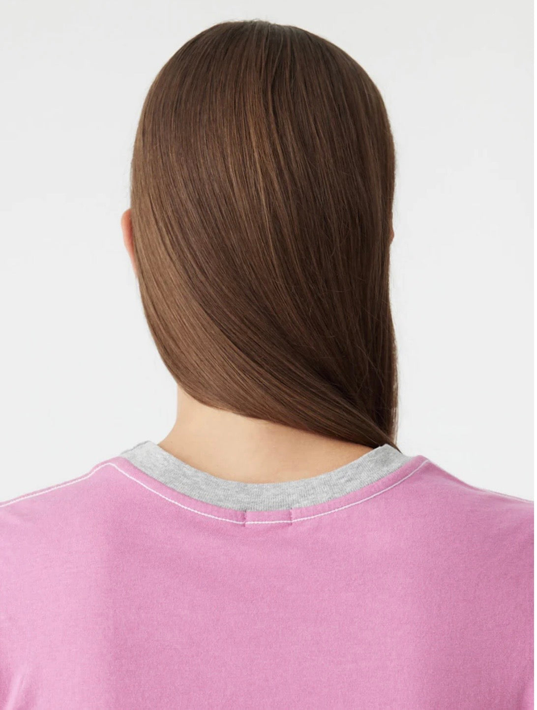 Contrast Raw Edge Baby T-Shirt in Boysenberry/Grey Marle BASSIKE