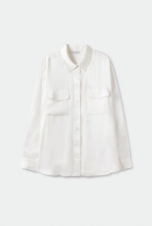 Silk Laundry Boyfriend Shirt in White