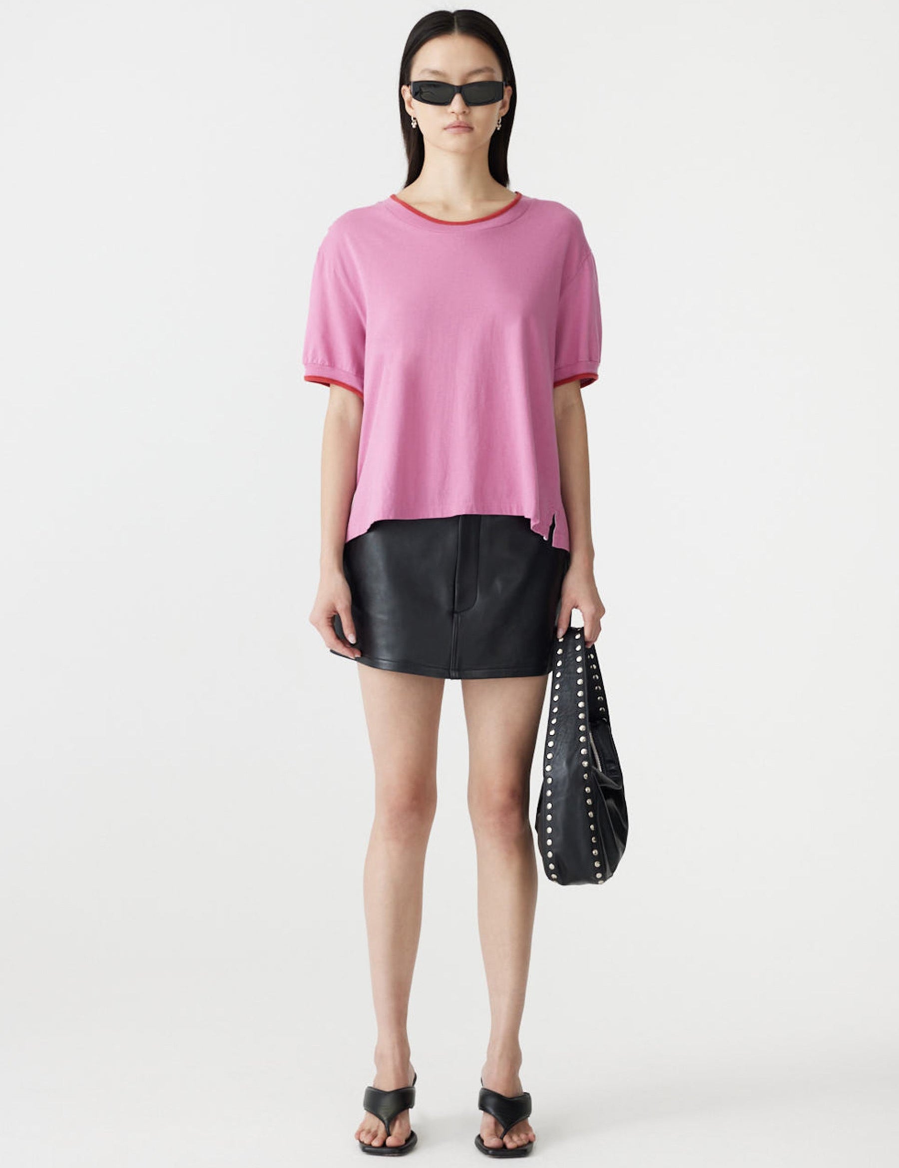 Layered Neck T-Shirt in Boysenberry/Red BASSIKE