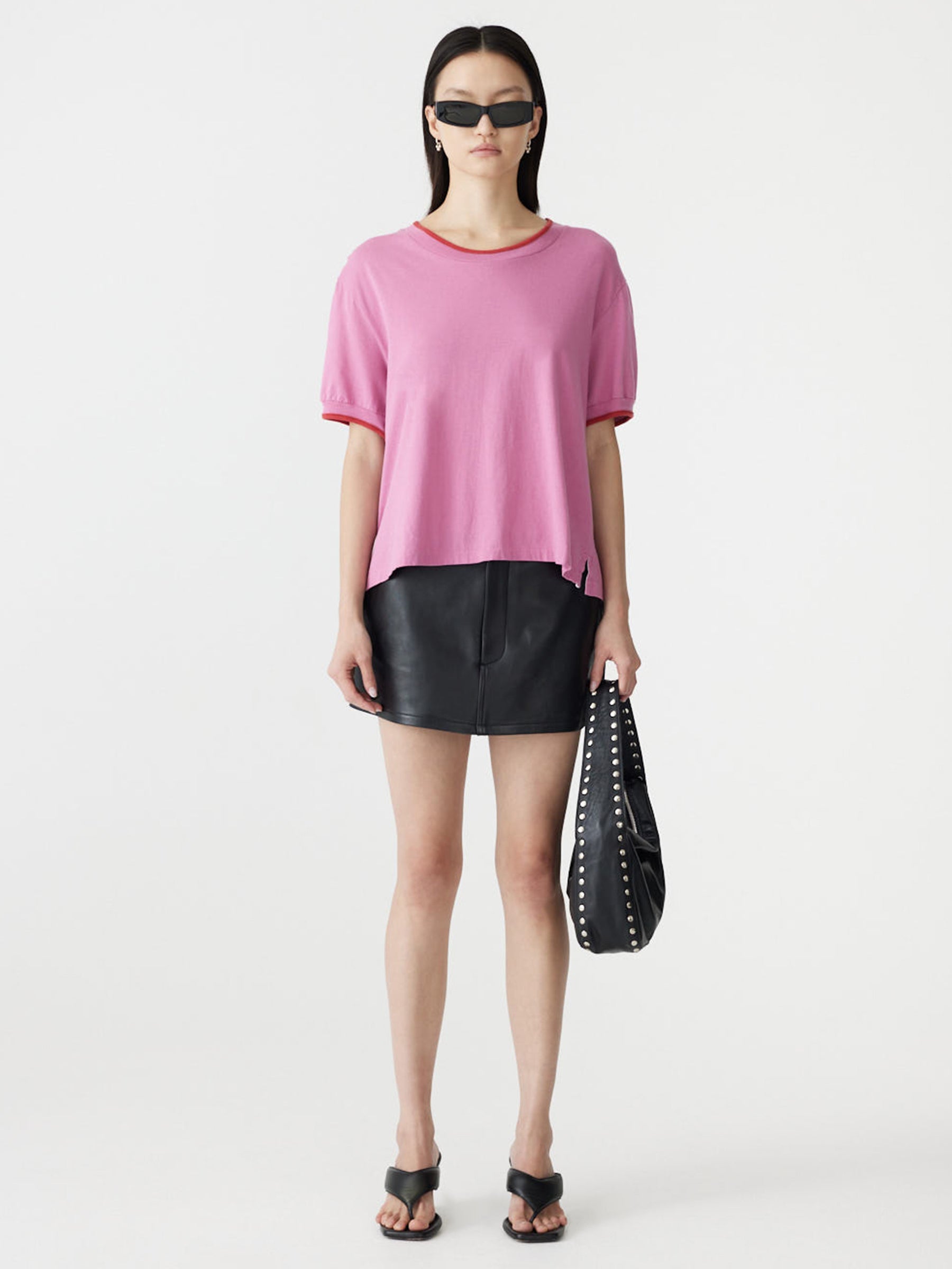 Layered Neck T-Shirt in Boysenberry/Red BASSIKE