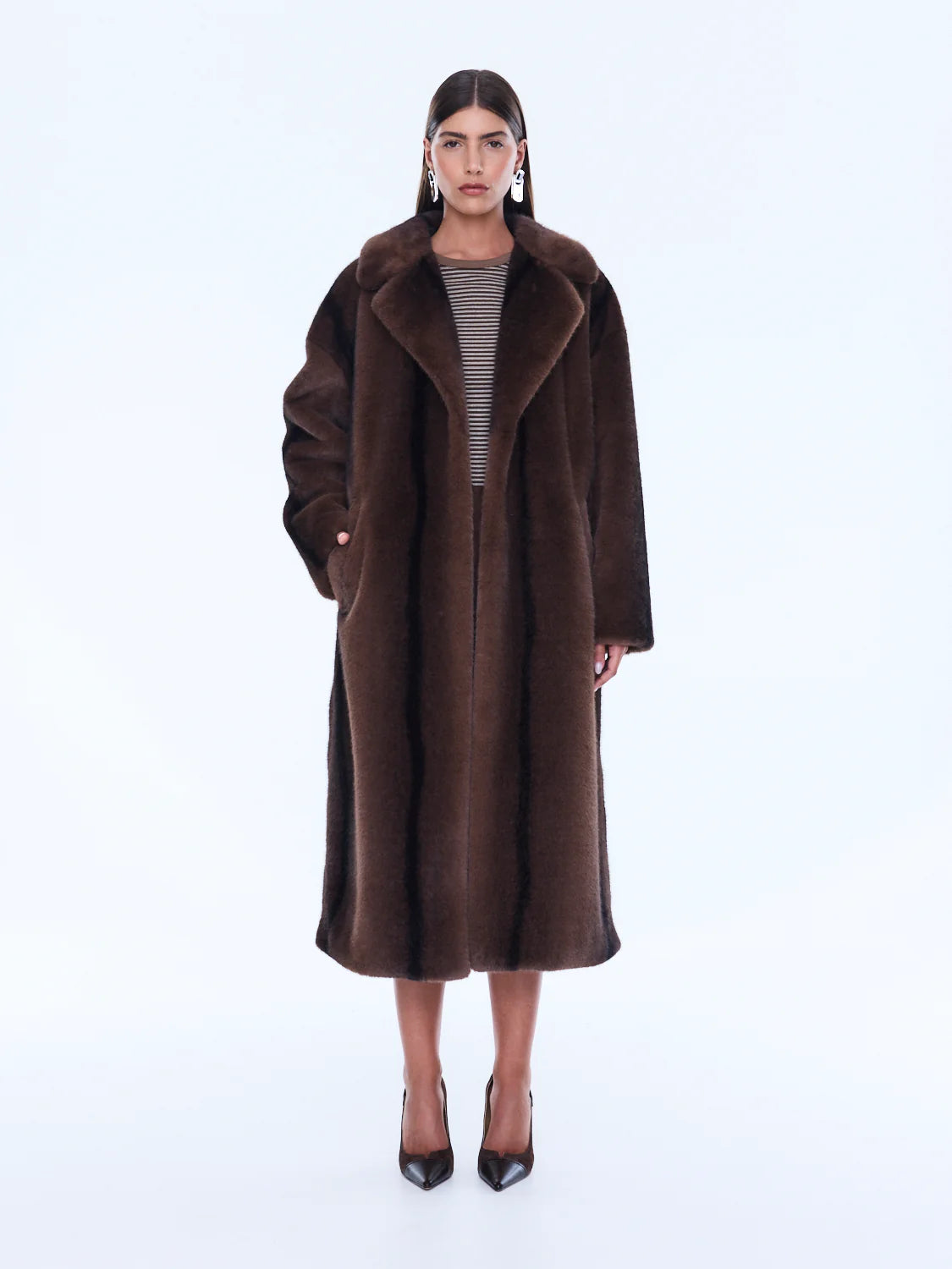 Nova Longline Fur Jacket in Brown Ena Pelly