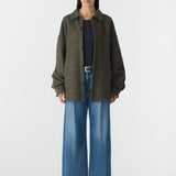 Boiled Wool Shirt Jacket in Olive