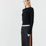 Twill Striped Detail Pant in Black and Argan