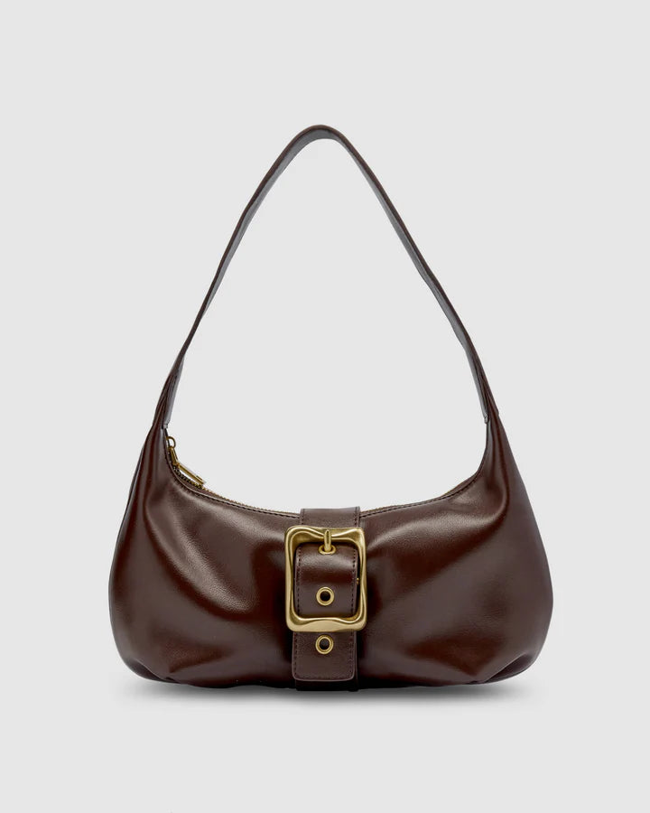 brown shoulder bag with gold buckle cloth lifestyle boutique