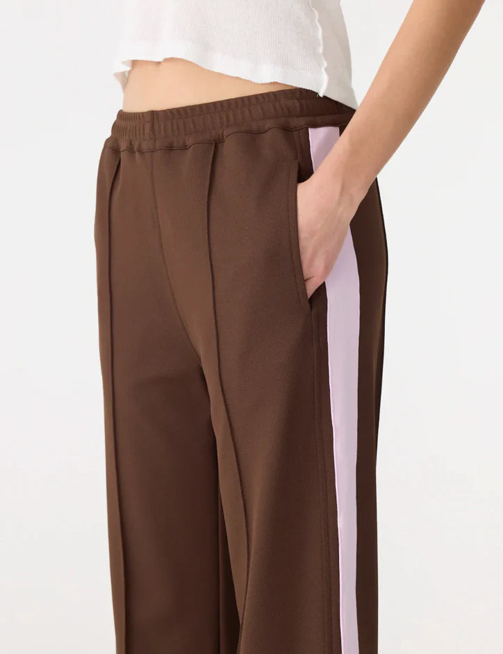 Twill Stripe Detail Pant in Carob and Pale Pink Bassike