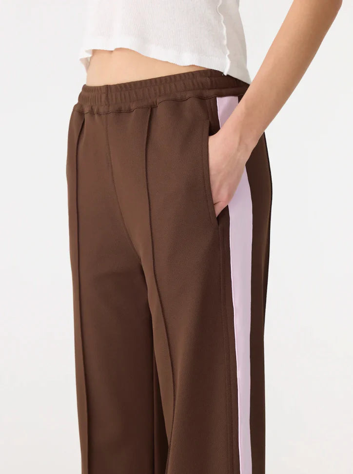 Twill Stripe Detail Pant in Carob and Pale Pink Bassike