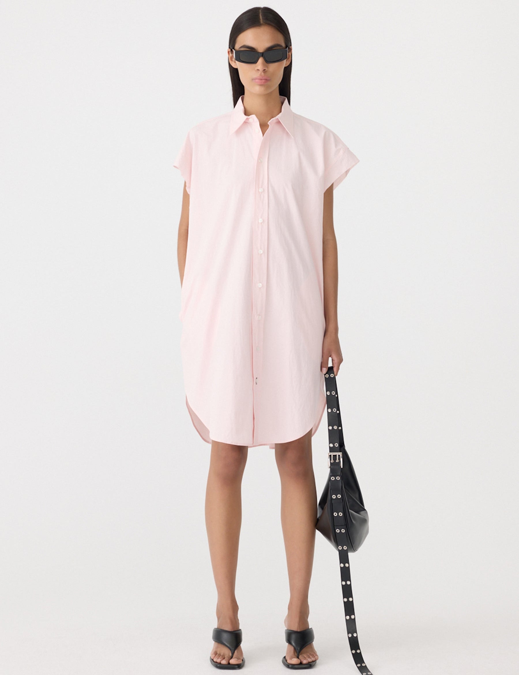 Crushed Cotton Sleeveless Dress in Pink Bassike