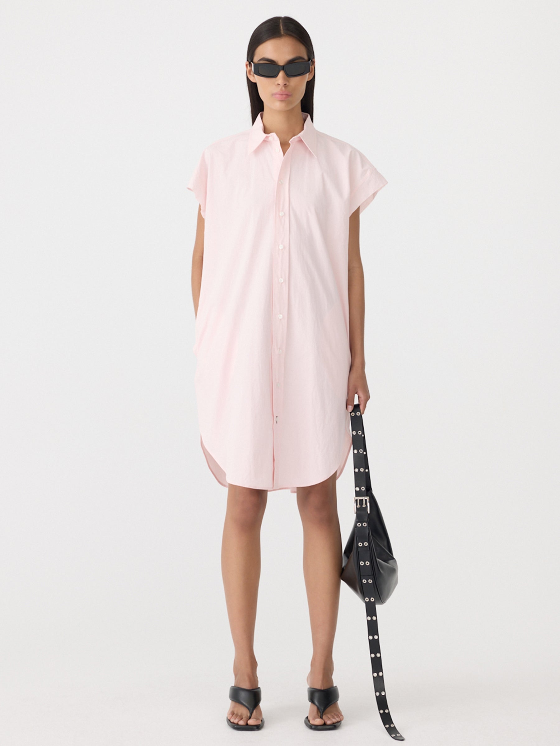 Crushed Cotton Sleeveless Dress in Pink Bassike
