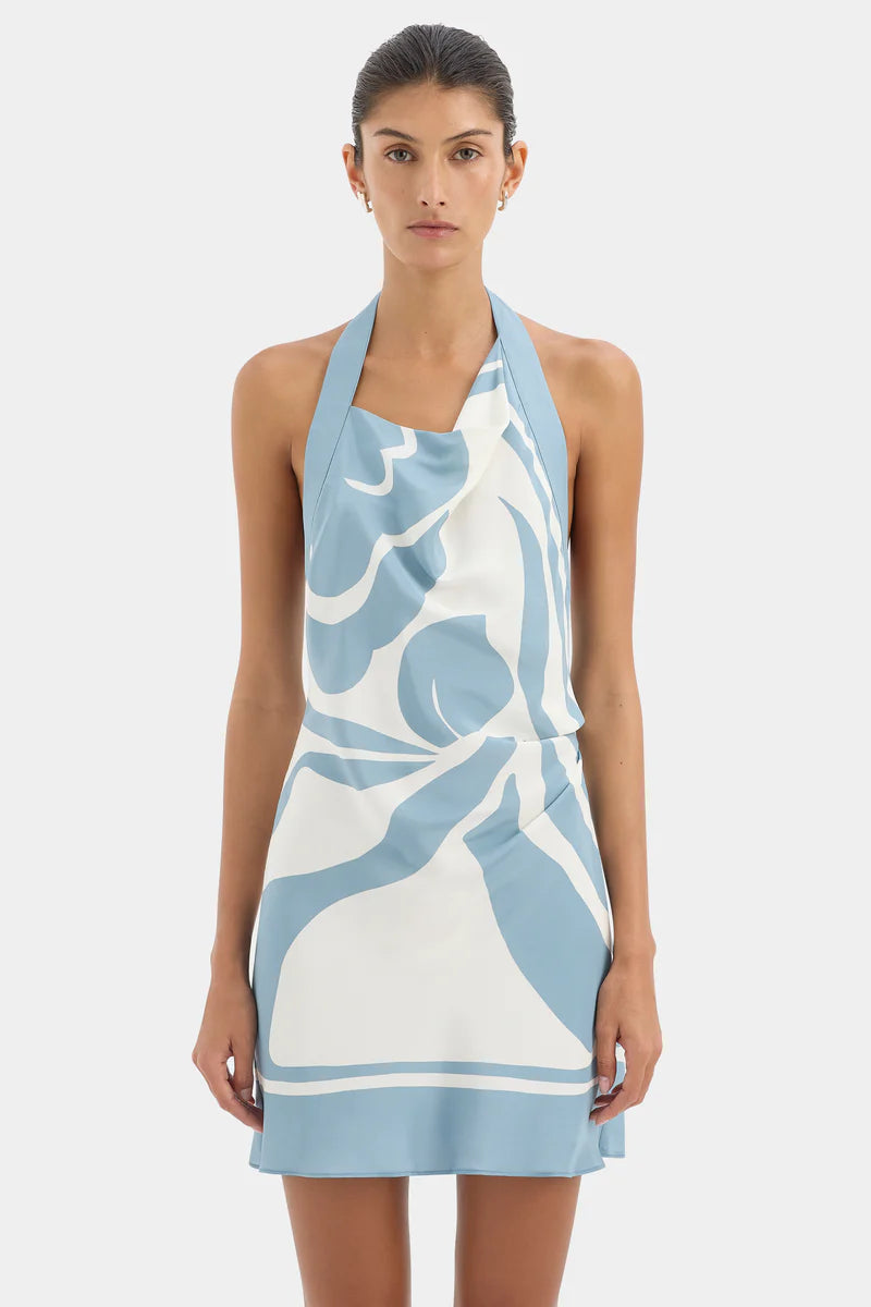 Lilou Halter Mini Dress in Liora Blue Sir.
