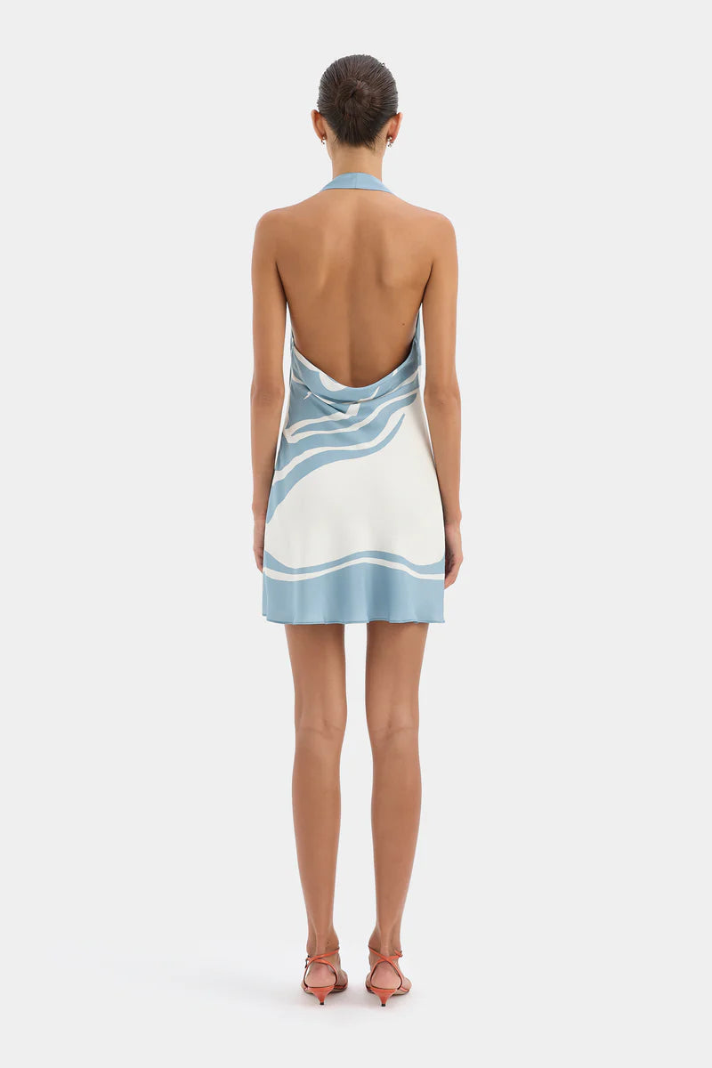 Lilou Halter Mini Dress in Liora Blue Sir.