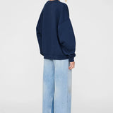 Miles Oversized Letterman Sweatshirt in Navy Blue