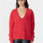 Deep V Textured Knit in Red BASSIKE