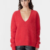 Deep V Textured Knit in Red BASSIKE