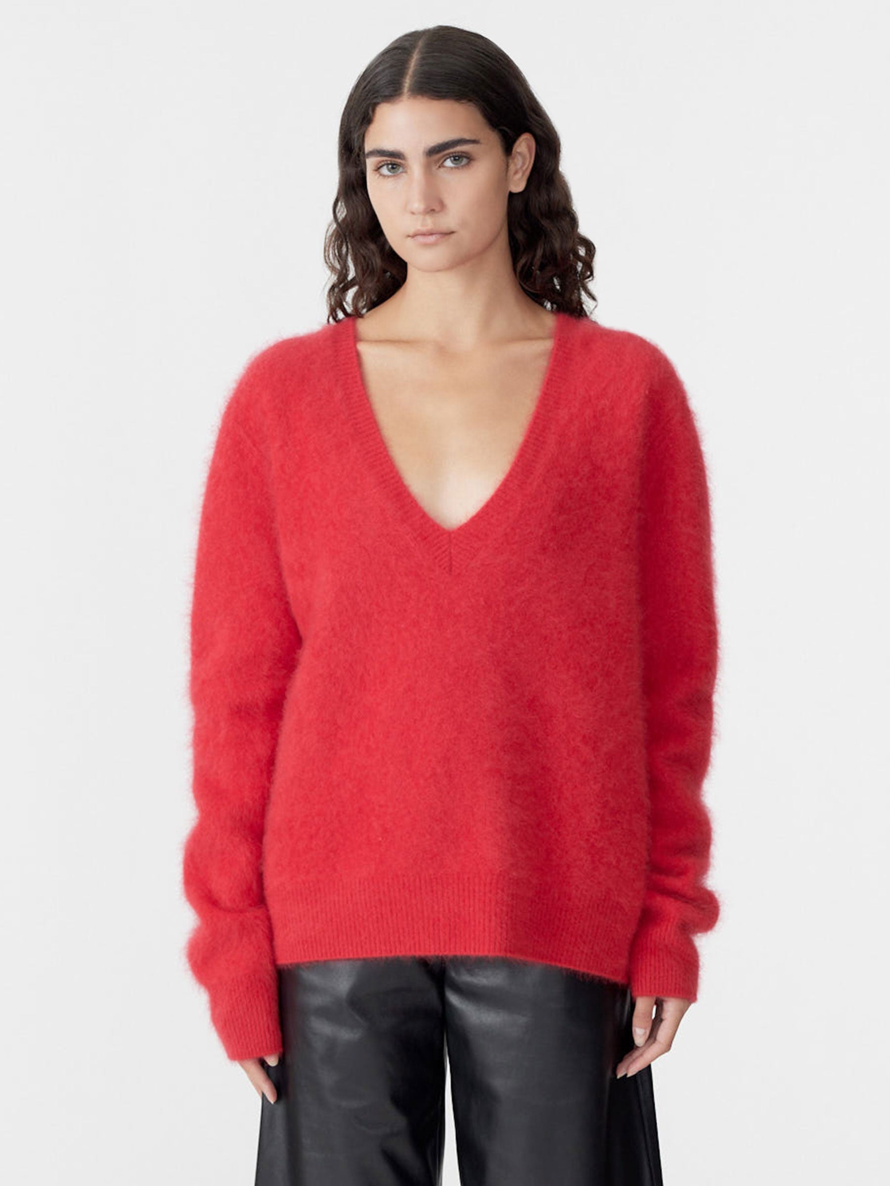 Deep V Textured Knit in Red BASSIKE