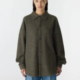 Boiled Wool Shirt Jacket in Olive