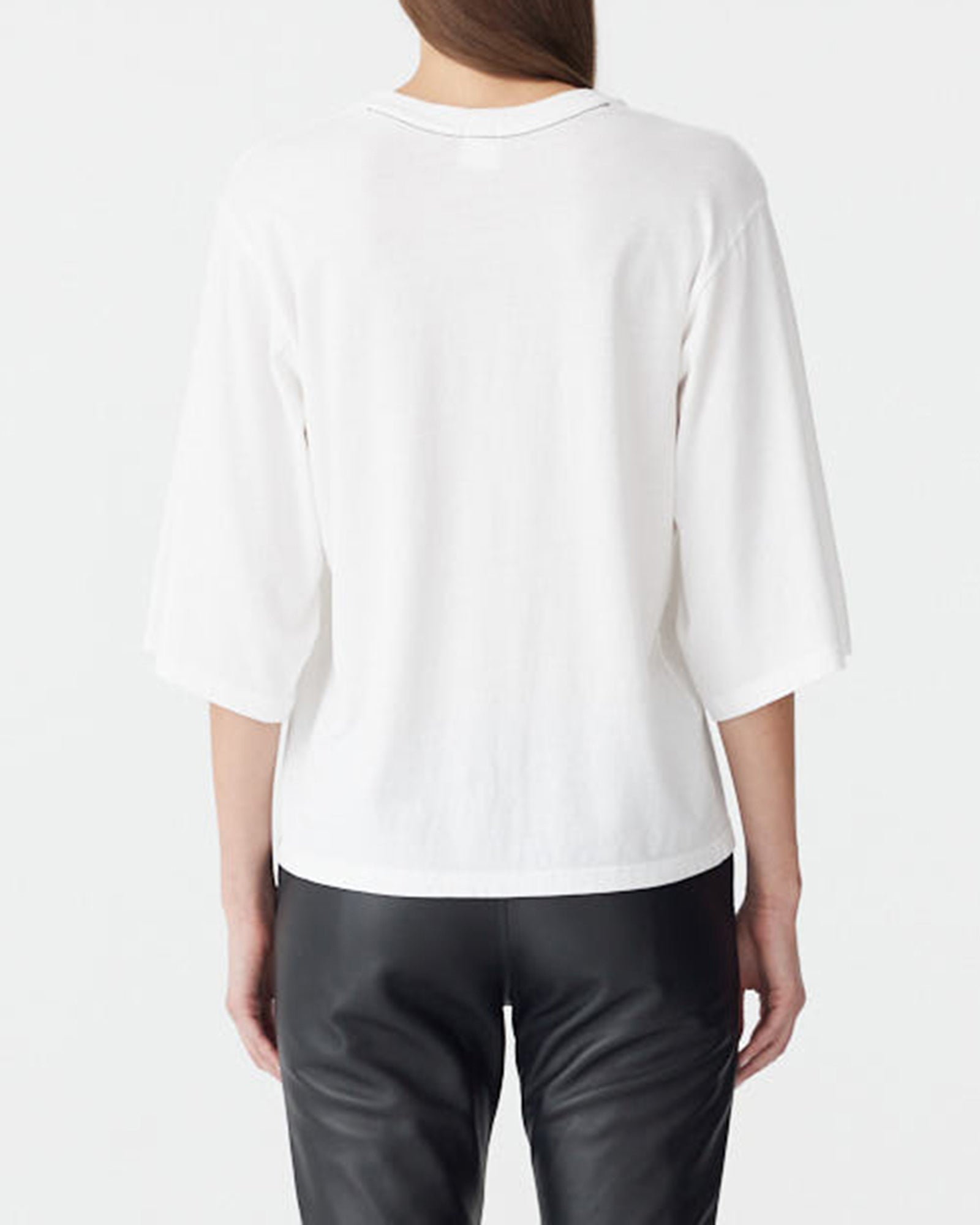 Boxy 3/4 Sleeve T-Shirt in White BASSIKE
