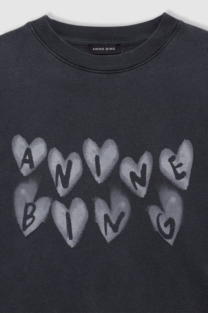 Spencer Sweatshirt Hearts in Washed Black