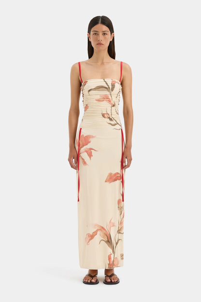 Hana Ruched Midi Dress in Gladioli Print