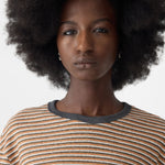 Vintage Stripe L/S Heritage T-Shirt in Orange/Charcoal/White Bassike