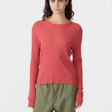 Sheer Rib L/S T-Shirt in Red