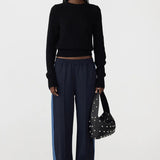 Twill Stripe Detail Pant in Ink and Marine Blue Bassike
