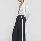 Rocky Pant in Black Cupro with White Stipe