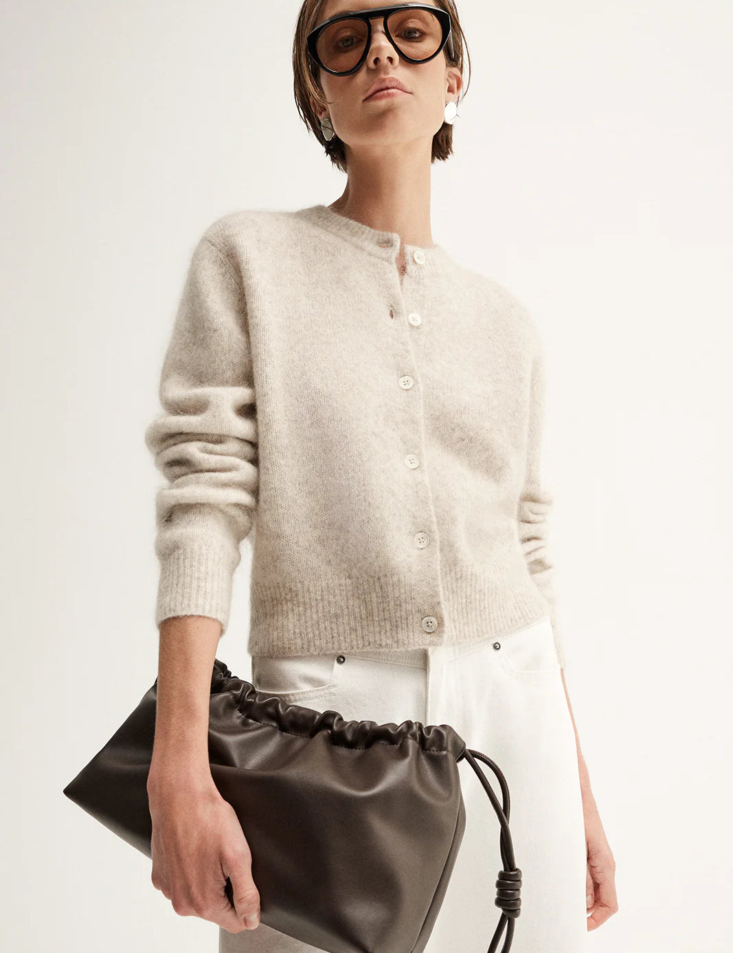 Abigail Cardigan in White Marle Elka Collective