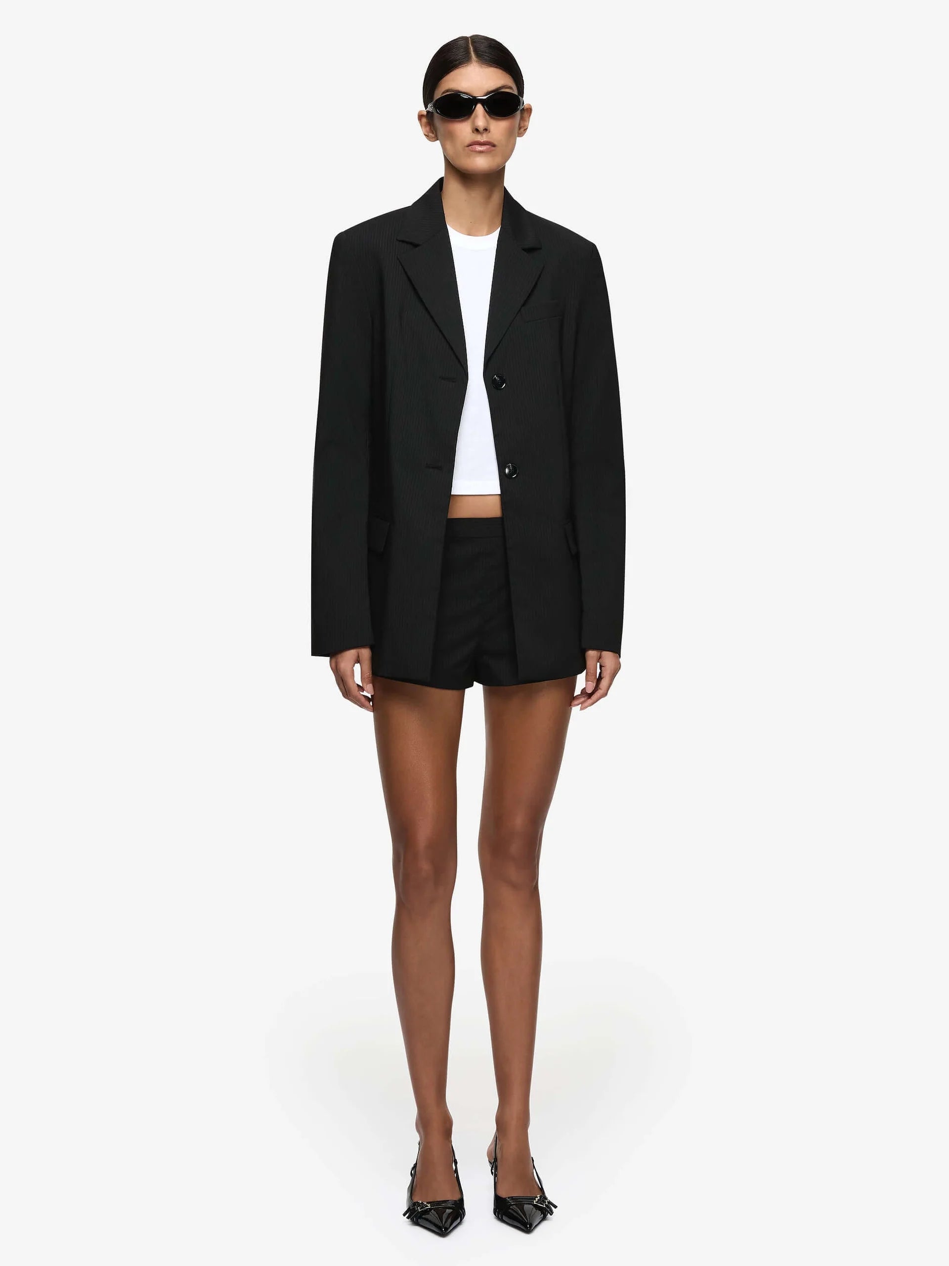 Marcelli Blazer in Black and White Pinkstripe Bec and Bridge