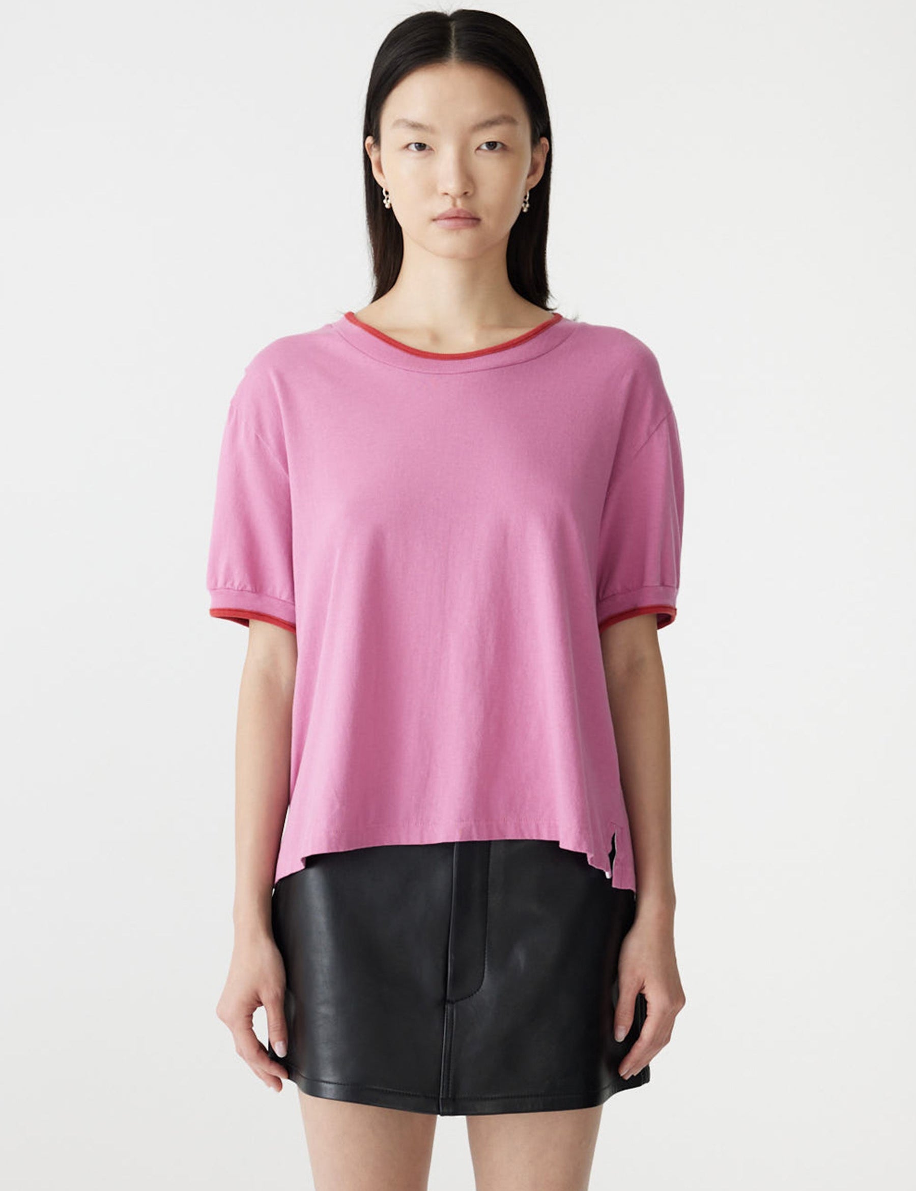 Layered Neck T-Shirt in Boysenberry/Red BASSIKE