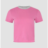 Contrast Raw Edge Baby T-Shirt in Boysenberry/Grey Marle BASSIKE