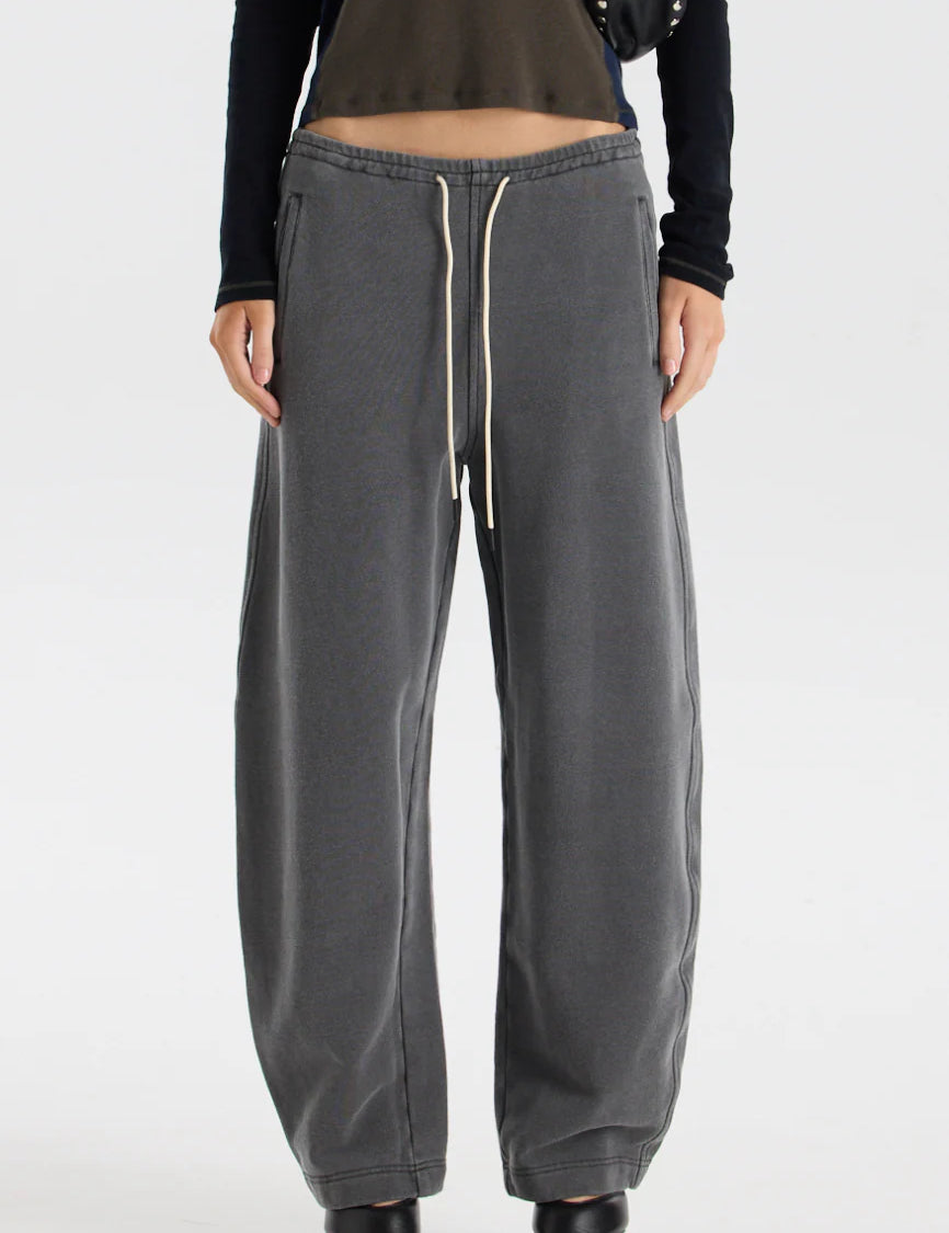 Fleece Barrel Leg Track pant in Washed Black BASSIKE