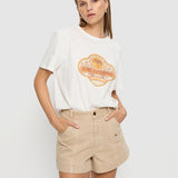 Beige short with white logo tee by kivari at clothlifestyle boutique 