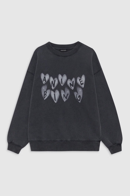 Spencer Sweatshirt Hearts in Washed Black