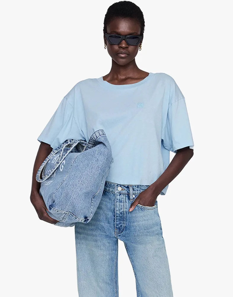 Johnny Cropped Tee Framed Monogramin Pale Blue ANINE BING