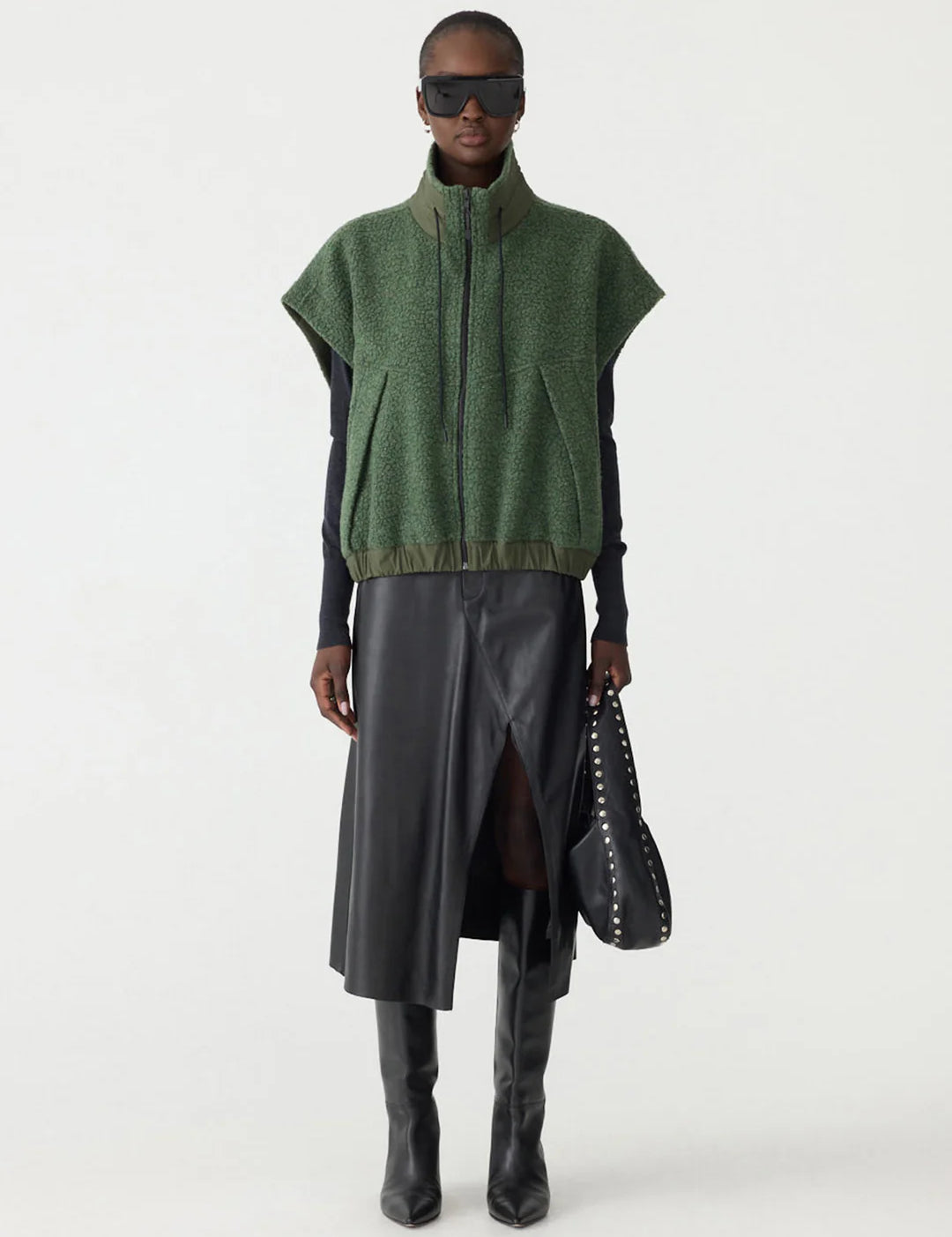 Textured Wool Popover Vest in Green BASSIKE