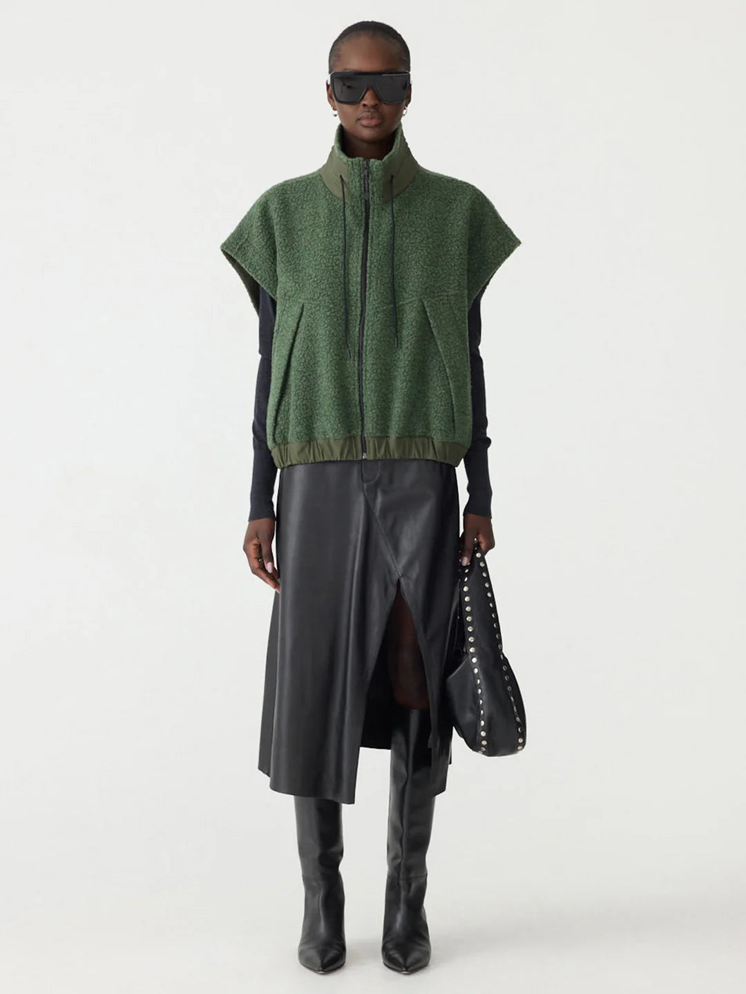 Textured Wool Popover Vest in Green BASSIKE